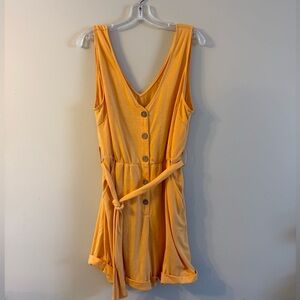 Sleeveless V-Neck Yellow Button-Front Summer Romper